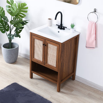 Jasper Rattan Modern Coastal 2-Shelf Bath Vanity Cabinet Only (Sink Basin Not Included)